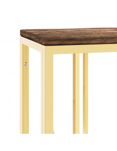 Tavolino Salotto Oro in Acciaio e Legno Massello di Recupero