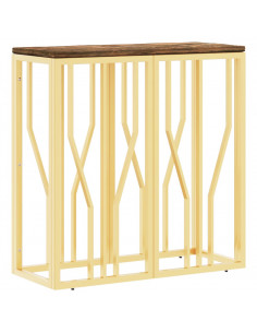 Tavolino Salotto Oro in Acciaio e Legno Massello di Recupero 2