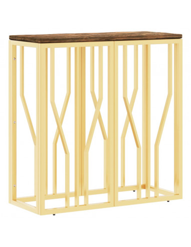 Tavolino Salotto Oro in Acciaio e Legno Massello di Recupero