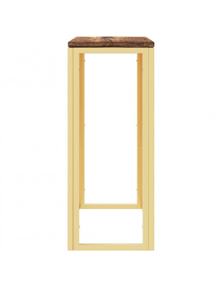 Tavolino Salotto Oro in Acciaio e Legno Massello di Recupero