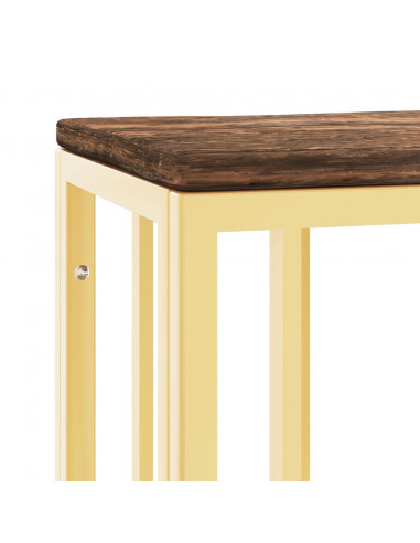 Tavolino Salotto Oro in Acciaio e Legno Massello di Recupero