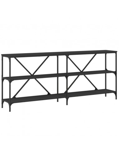 Tavolino Consolle Nero 180x30x75 cm Legno Multistrato e Ferro