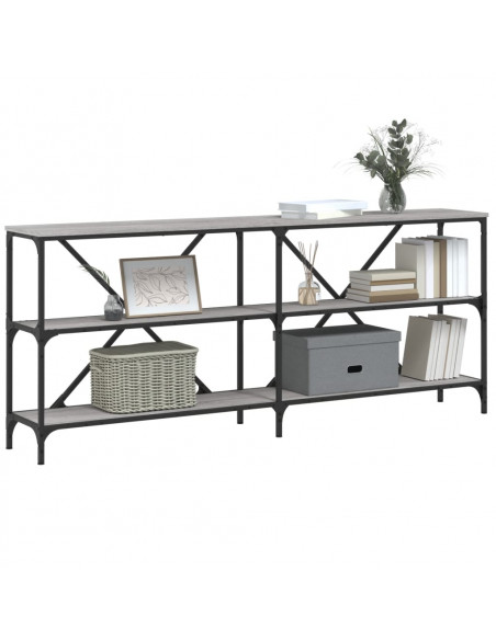 Tavolino Grigio Sonoma 180x30x75cm in Legno Multistrato e Ferro