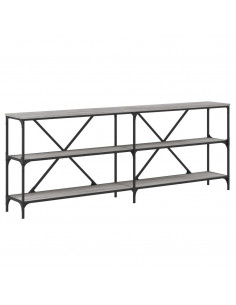 Tavolino Grigio Sonoma 200x30x75cm in Legno Multistrato e Ferro 2