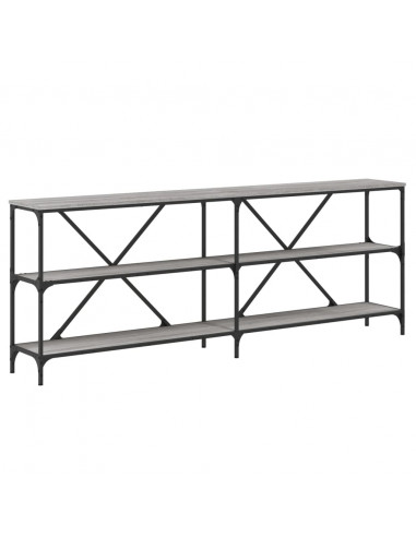 Tavolino Grigio Sonoma 200x30x75cm in Legno Multistrato e Ferro