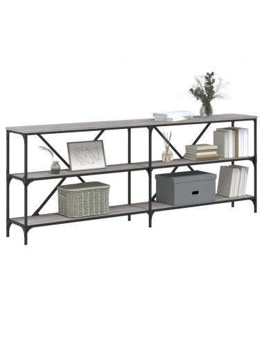 Tavolino Grigio Sonoma 200x30x75cm in Legno Multistrato e Ferro