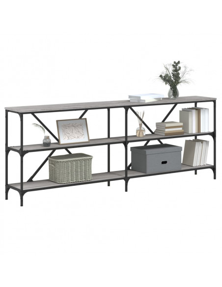 Tavolino Grigio Sonoma 200x30x75cm in Legno Multistrato e Ferro