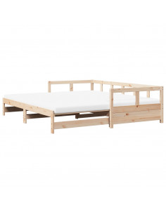 Divano Letto con Rotelle e Materasso 90x200 cm Massello di Pino 2