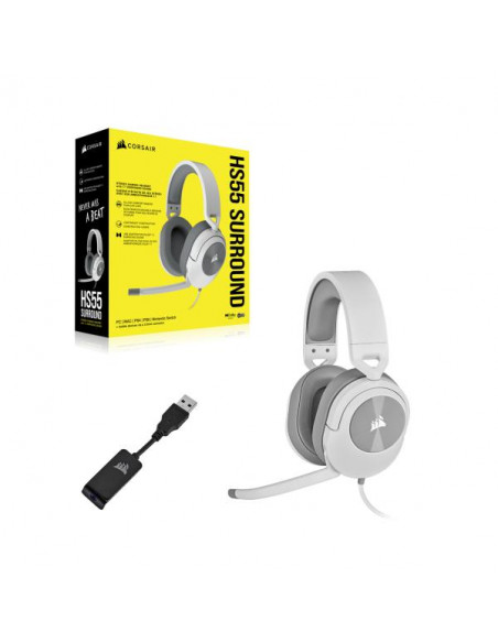 Corsair HS55 Surround White Cuffie con Microfono jack 3.5 PC/Xbox/PS4/Mobile