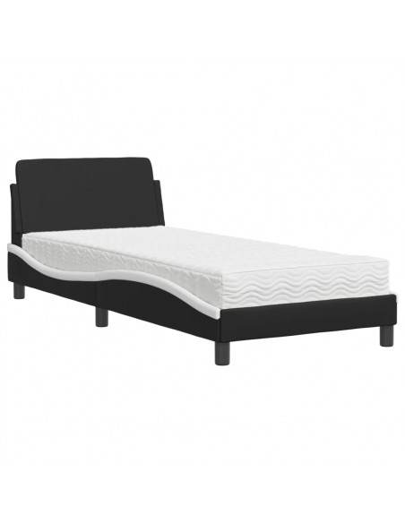 Letto con Materasso Nero e Bianco 90x200 cm in Similpelle