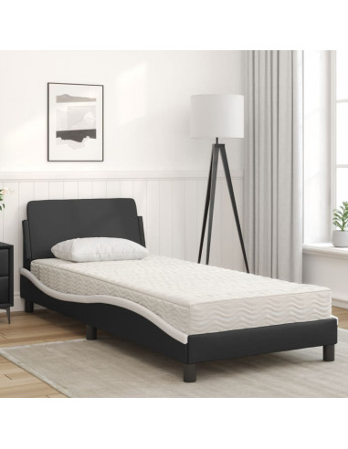 Letto con Materasso Nero e Bianco 90x200 cm in Similpelle