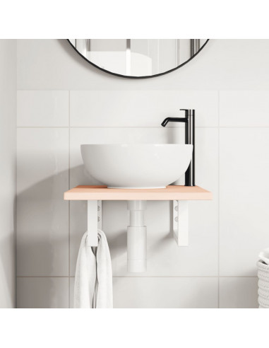 Ripiano a Parete per Lavabo in Acciaio e Massello di Rovere