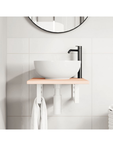 Ripiano a Parete per Lavabo in Acciaio e Massello di Rovere