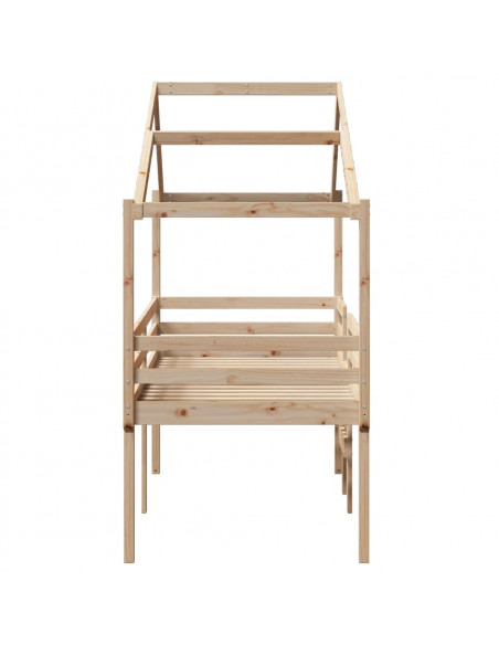 Letto a Soppalco con Tetto 90x190 cm Legno Massello di Pino