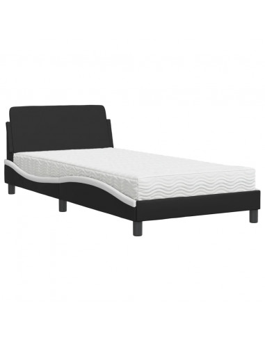 Letto con Materasso Nero e Bianco 100x200 cm in Similpelle
