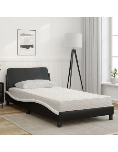 Letto con Materasso Nero e Bianco 100x200 cm in Similpelle
