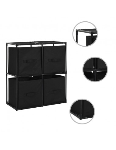 Armadietto con 4 Cesti in Tessuto Nero 63x30x71 cm Acciaio
