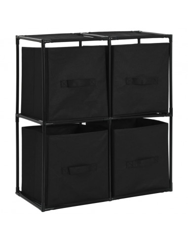 Armadietto con 4 Cesti in Tessuto Nero 63x30x71 cm Acciaio
