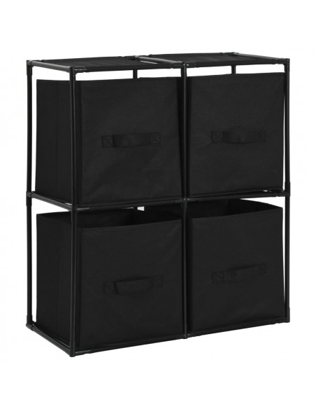 Armadietto con 4 Cesti in Tessuto Nero 63x30x71 cm Acciaio
