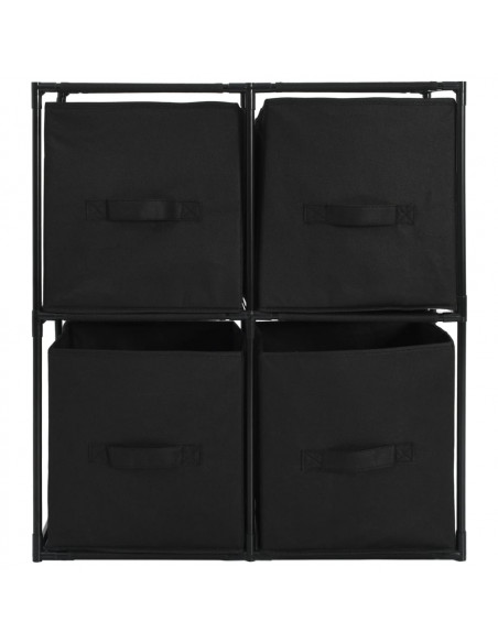 Armadietto con 4 Cesti in Tessuto Nero 63x30x71 cm Acciaio