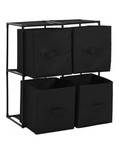 Armadietto con 4 Cesti in Tessuto Nero 63x30x71 cm Acciaio