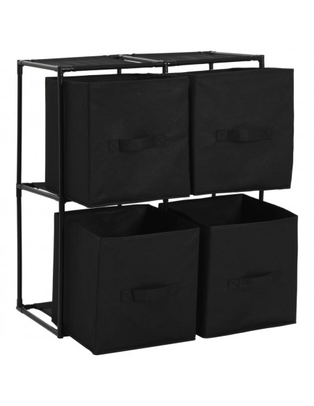 Armadietto con 4 Cesti in Tessuto Nero 63x30x71 cm Acciaio