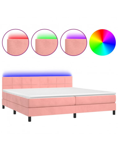 Letto a Molle con Materasso e LED Rosa 200x200 cm in Velluto