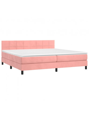 Letto a Molle con Materasso e LED Rosa 200x200 cm in Velluto