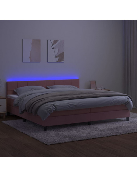 Letto a Molle con Materasso e LED Rosa 200x200 cm in Velluto