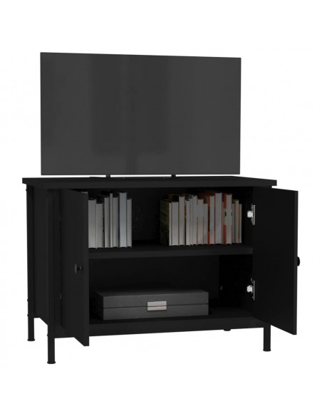 Mobile Porta TV con Ante Nero 60x35x45 cm in Legno Multistrato