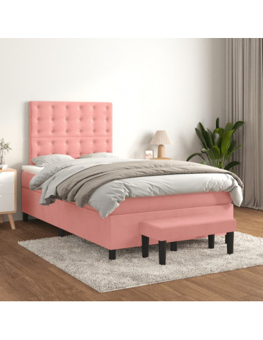 Giroletto a Molle con Materasso Rosa 120x190 cm in Velluto