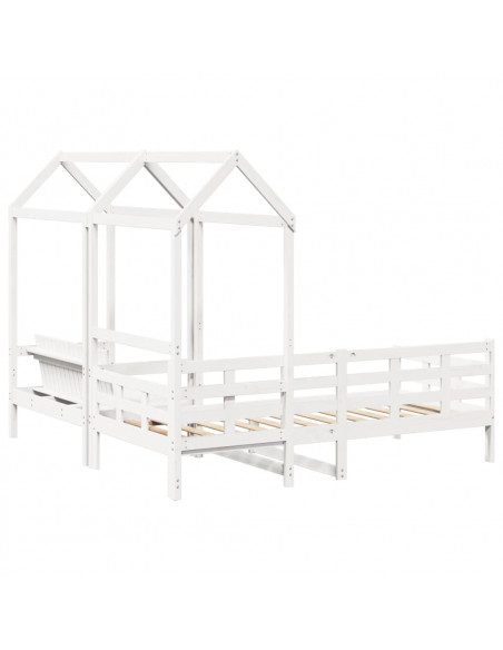 Set Dormeuse e Panca con Tetto Bianco 90x200cm Massello Pino