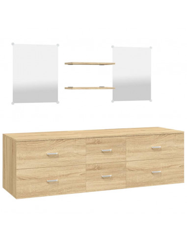 Set Mobili da Bagno 5 pz Rovere in Legno Multistrato