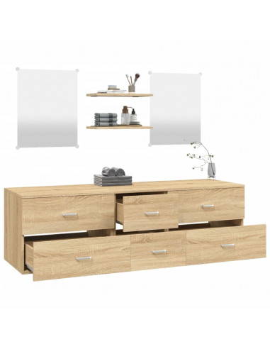 Set Mobili da Bagno 5 pz Rovere in Legno Multistrato