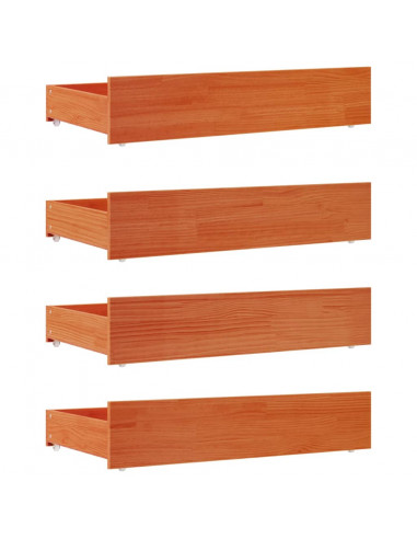 Cassetti per Letto 4pz Marrone Cera in Legno Massello di Pino