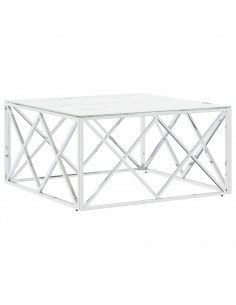 Tavolino da Salotto Argento 80x80x40 cm in Acciaio Inox e Vetro 2