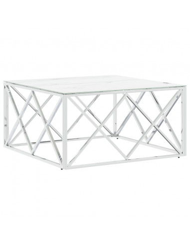 Tavolino da Salotto Argento 80x80x40 cm in Acciaio Inox e Vetro