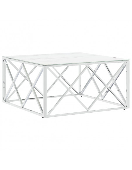 Tavolino da Salotto Argento 80x80x40 cm in Acciaio Inox e Vetro