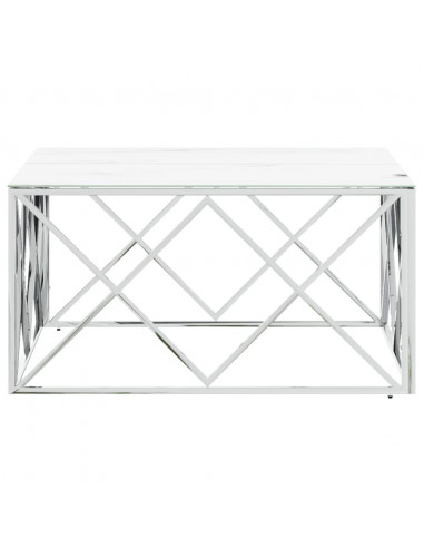 Tavolino da Salotto Argento 80x80x40 cm in Acciaio Inox e Vetro