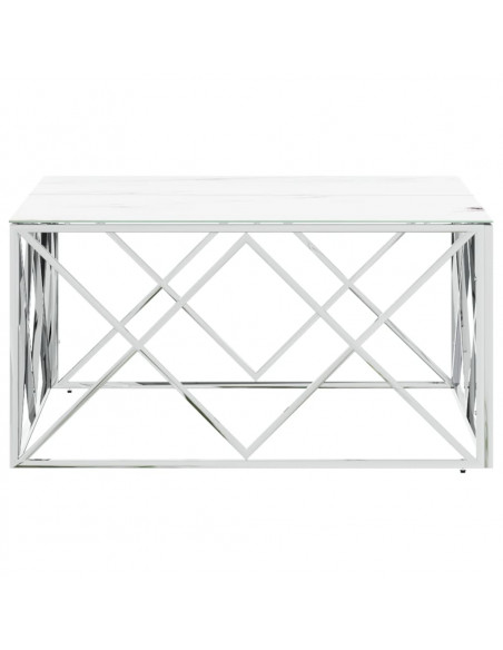 Tavolino da Salotto Argento 80x80x40 cm in Acciaio Inox e Vetro