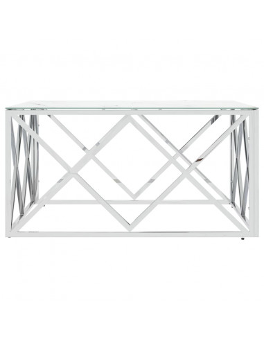 Tavolino da Salotto Argento 80x80x40 cm in Acciaio Inox e Vetro