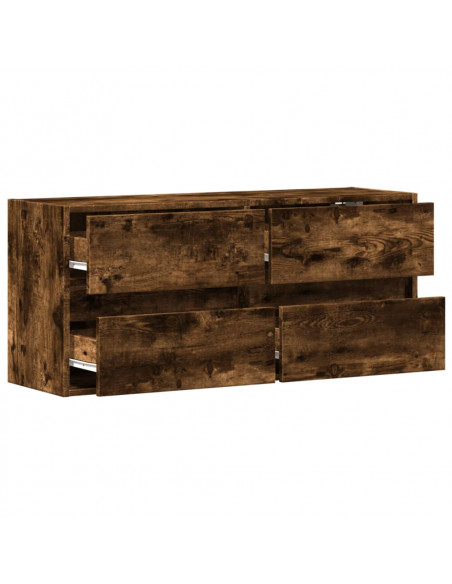 Mobile TV a Parete con Luci LED Rovere Fumo 100x31x45 cm