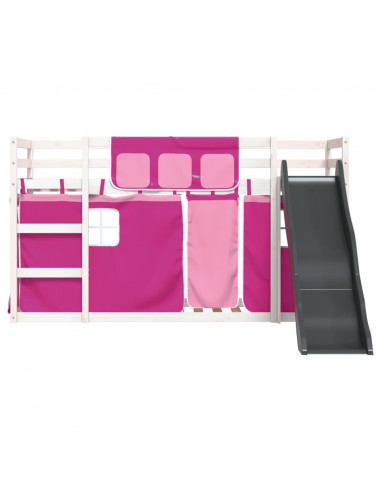 Letto a Castello con Scivolo e Tende Rosa 90x190 cm