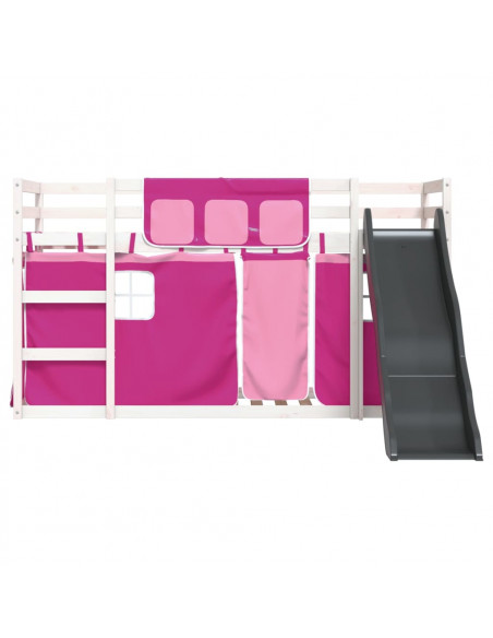 Letto a Castello con Scivolo e Tende Rosa 90x190 cm