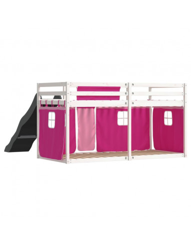 Letto a Castello con Scivolo e Tende Rosa 90x190 cm