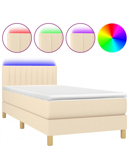 Letto a Molle con Materasso e LED Crema 90x200 cm in Tessuto