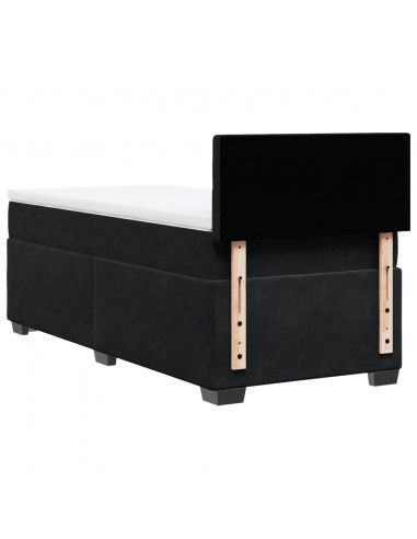 Letto a Molle con Materasso Nero Singolo in Velluto