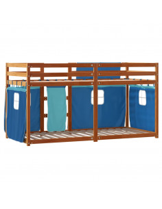 Letto a Castello con Tende Blu 90x200cm Massello Pino 2