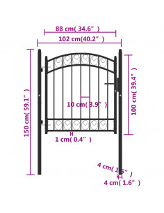 Cancello per recinzione EMMEN con parte superiore ad arco in acciaio 100x86 cm Nero