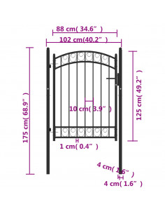 Cancello per Recinzione ad Arco in Acciaio 100x125 cm Nero